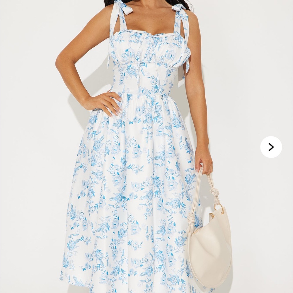 Floral Blue and White Dress
